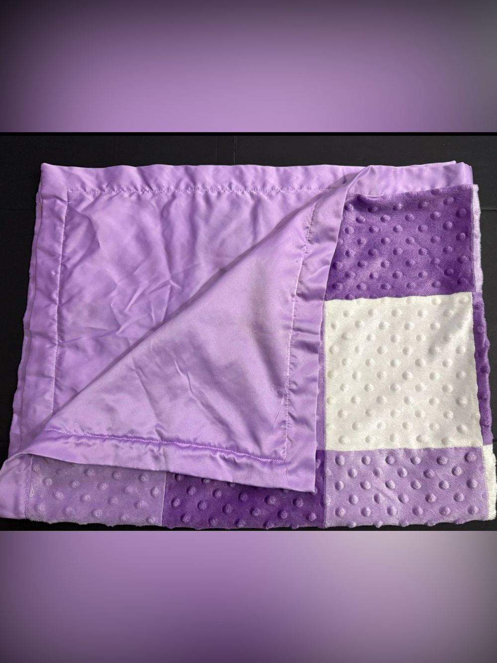 The Peanutshell Lavender Plush Baby Blanket with Satin Trim